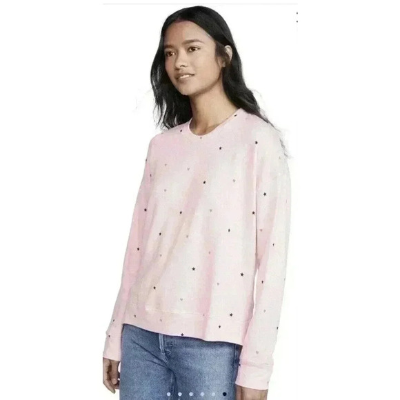 Sundry Pink Heart Star Pullover Sweatshirt 2 Medium Crewneck Long Sleeve Shirt - Picture 1 of 6